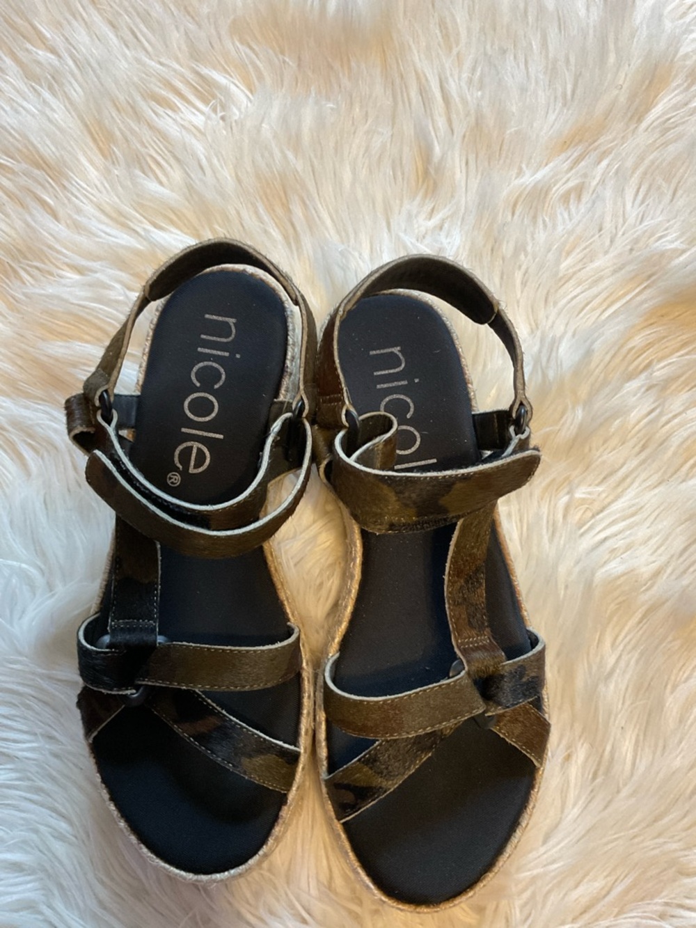 Nicole Women's Mud Pathbreaker Espadrille Wedge Faux Calf Hair Sandal Size 9.6